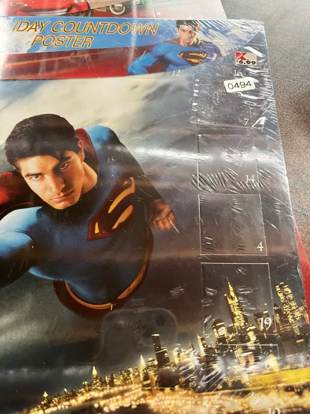 Superman Holiday Countdown Poster - Blue/Black Seasonal Calendar
